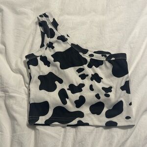 One shoulder cow print crop top